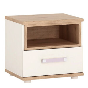 4KIDS 1 drawer bedside cabinet with lilac handles - Avery Furnishings